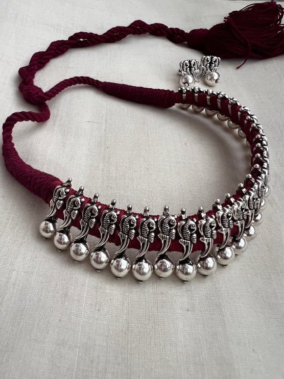Silver threaded necklace with earrings, SET-Silver Neckpiece-CI-House of Taamara