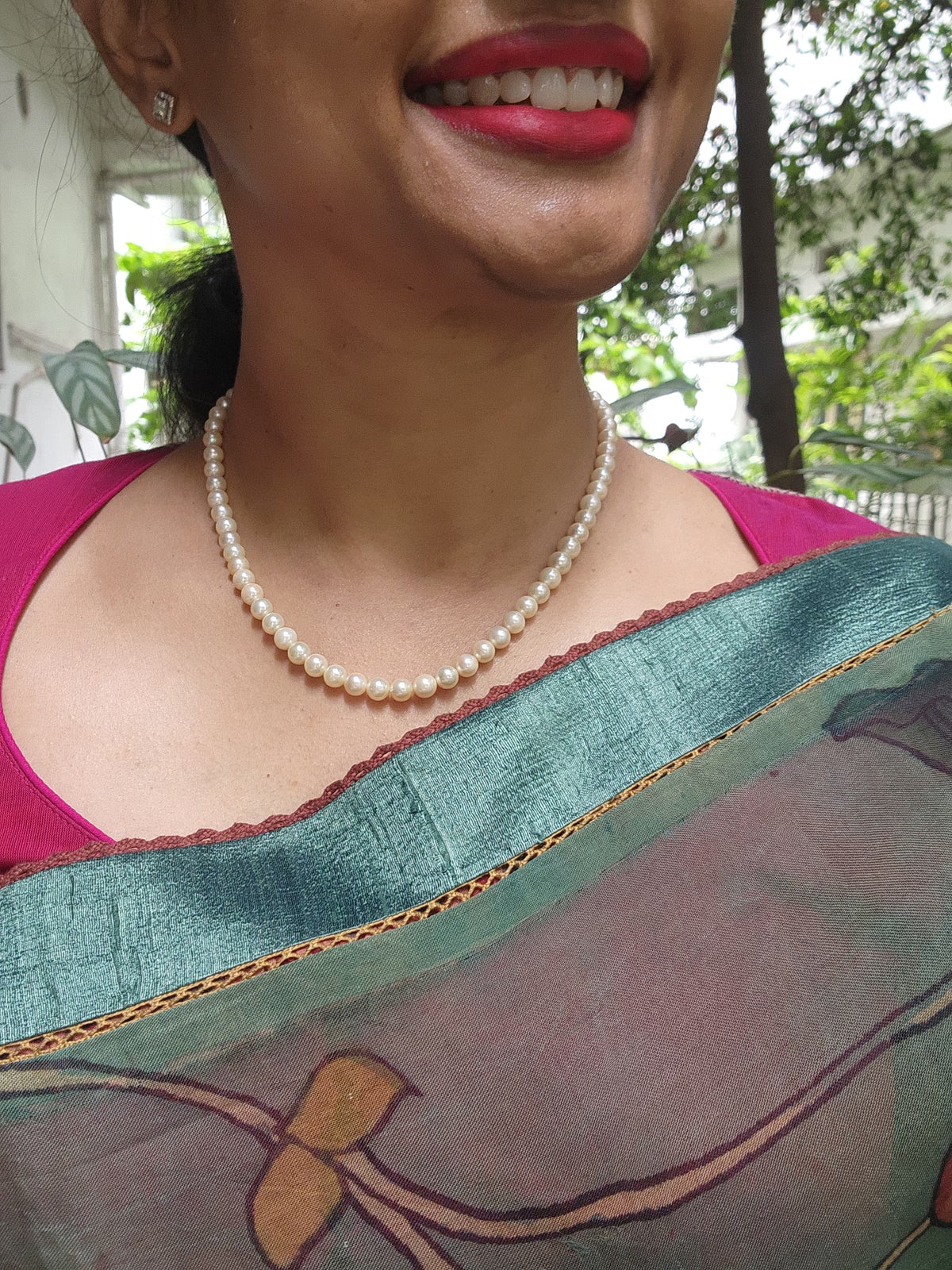 Single Line Akoya Pearls-Silver Neckpiece-House of Taamara-House of Taamara