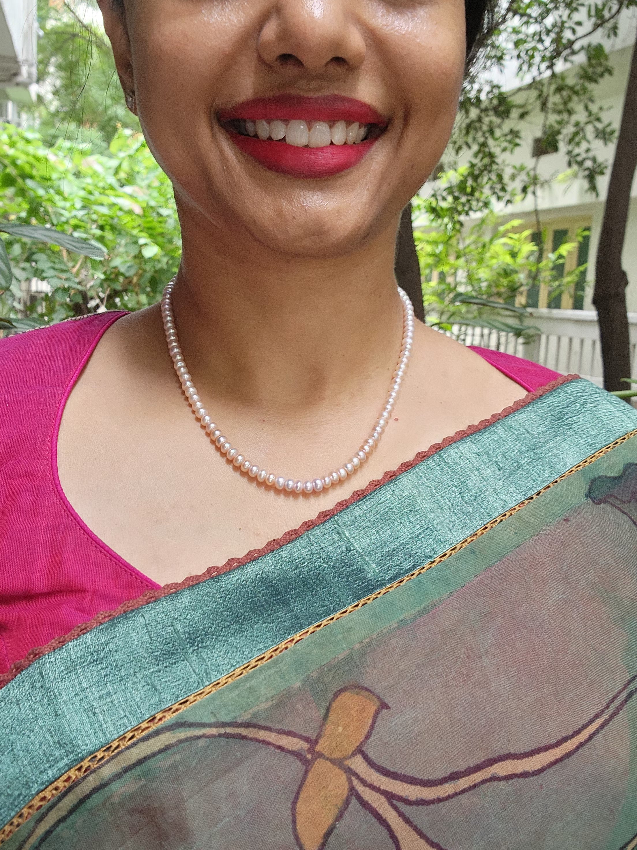 Single Line Fresh Water Pearls-Silver Neckpiece-House of Taamara-House of Taamara