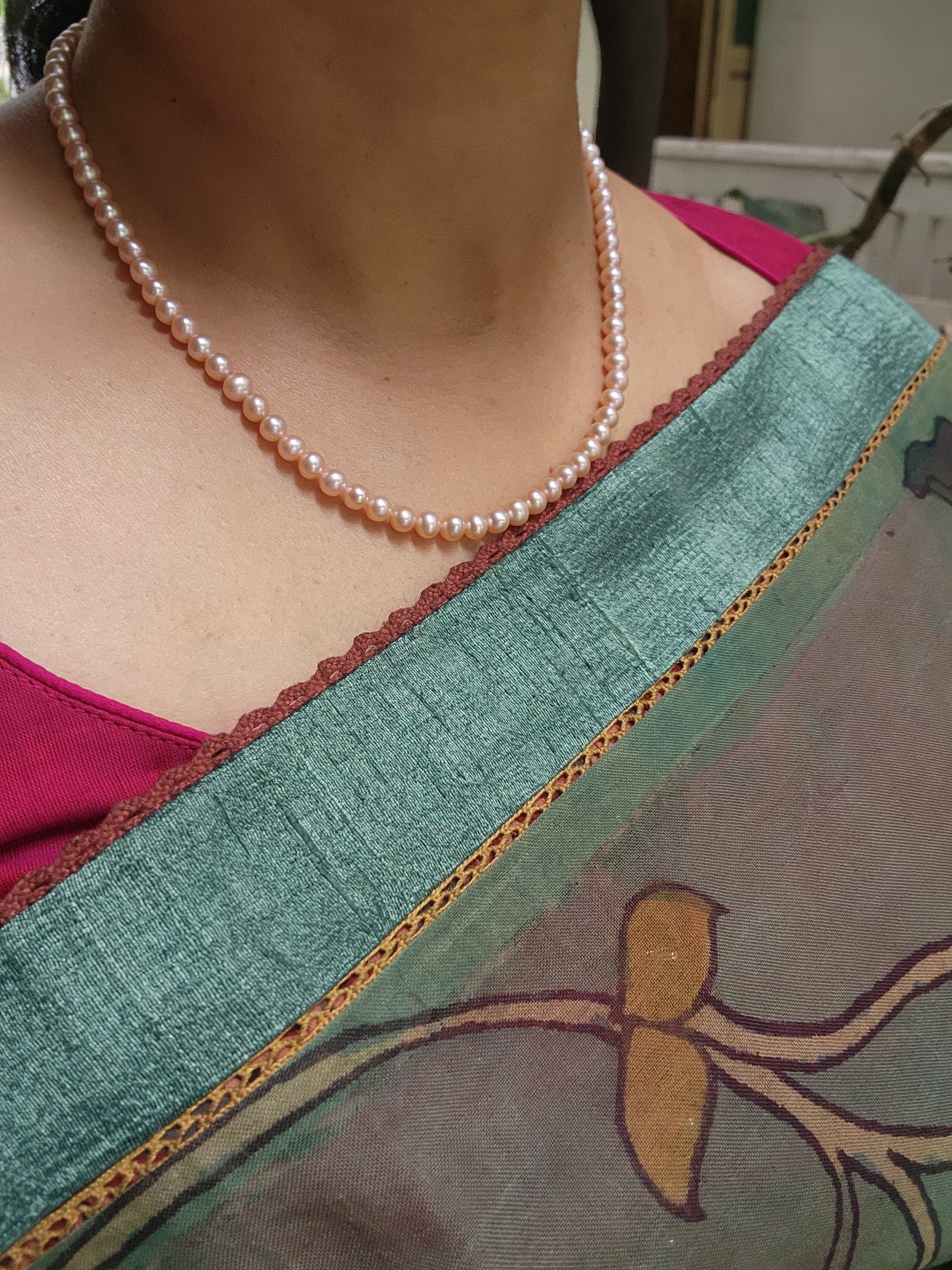 Single Line Fresh Water Pearls-Silver Neckpiece-House of Taamara-House of Taamara