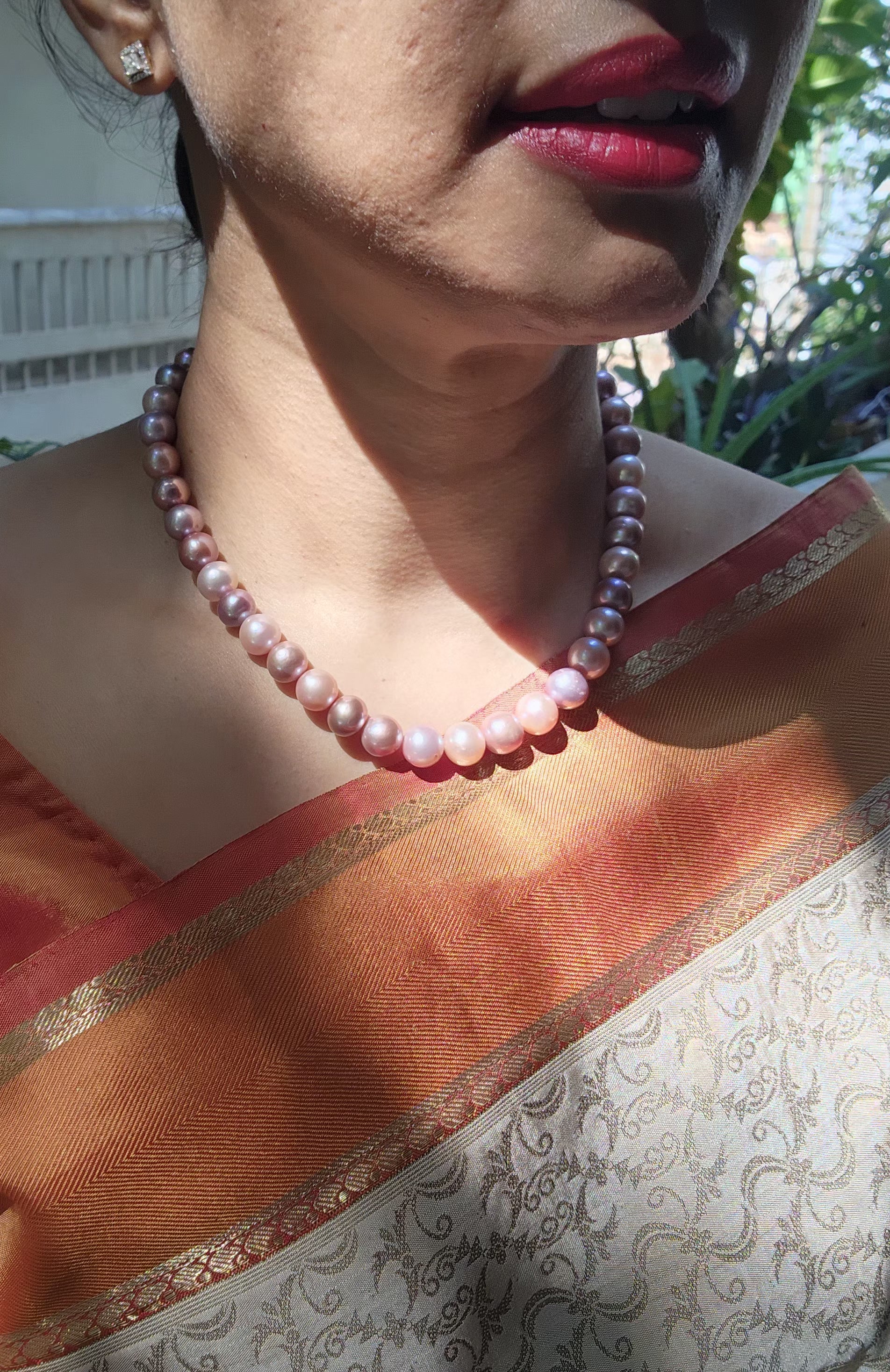 Single Line Fresh Water Pearls-Silver Neckpiece-House of Taamara-House of Taamara