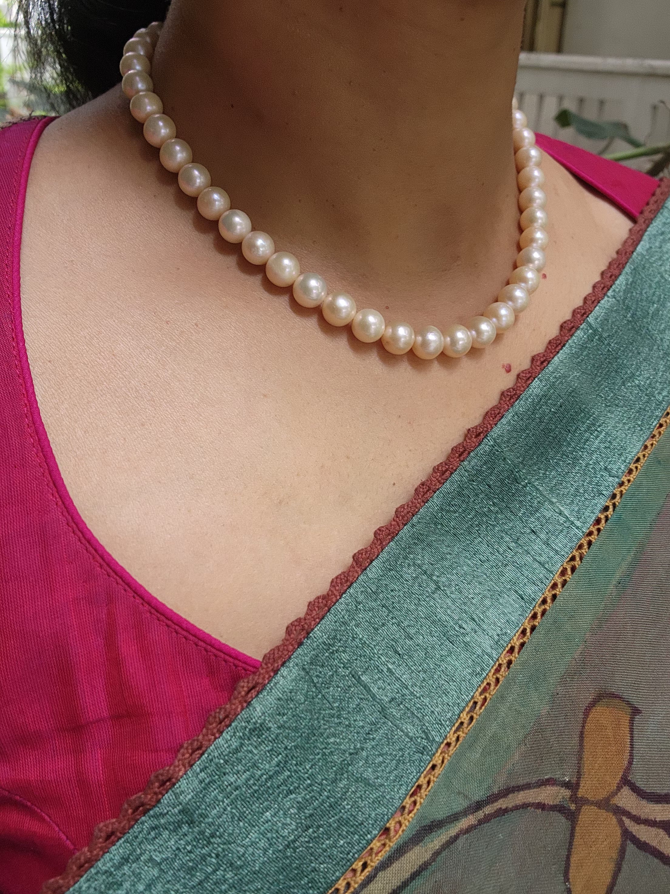 Single Line Fresh Water Pearls-Silver Neckpiece-House of Taamara-House of Taamara