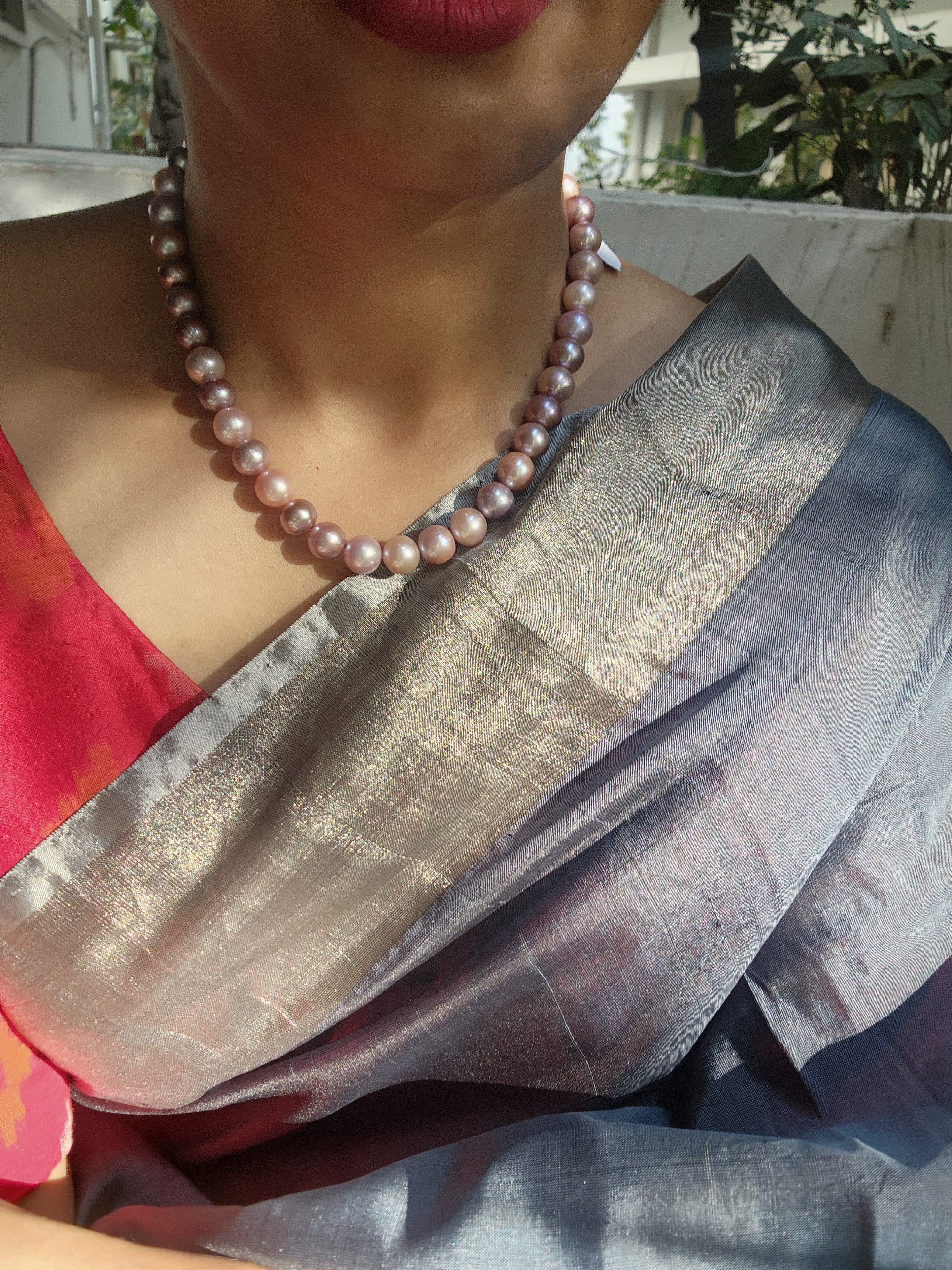 Single Line Fresh Water Pearls-Silver Neckpiece-House of Taamara-House of Taamara