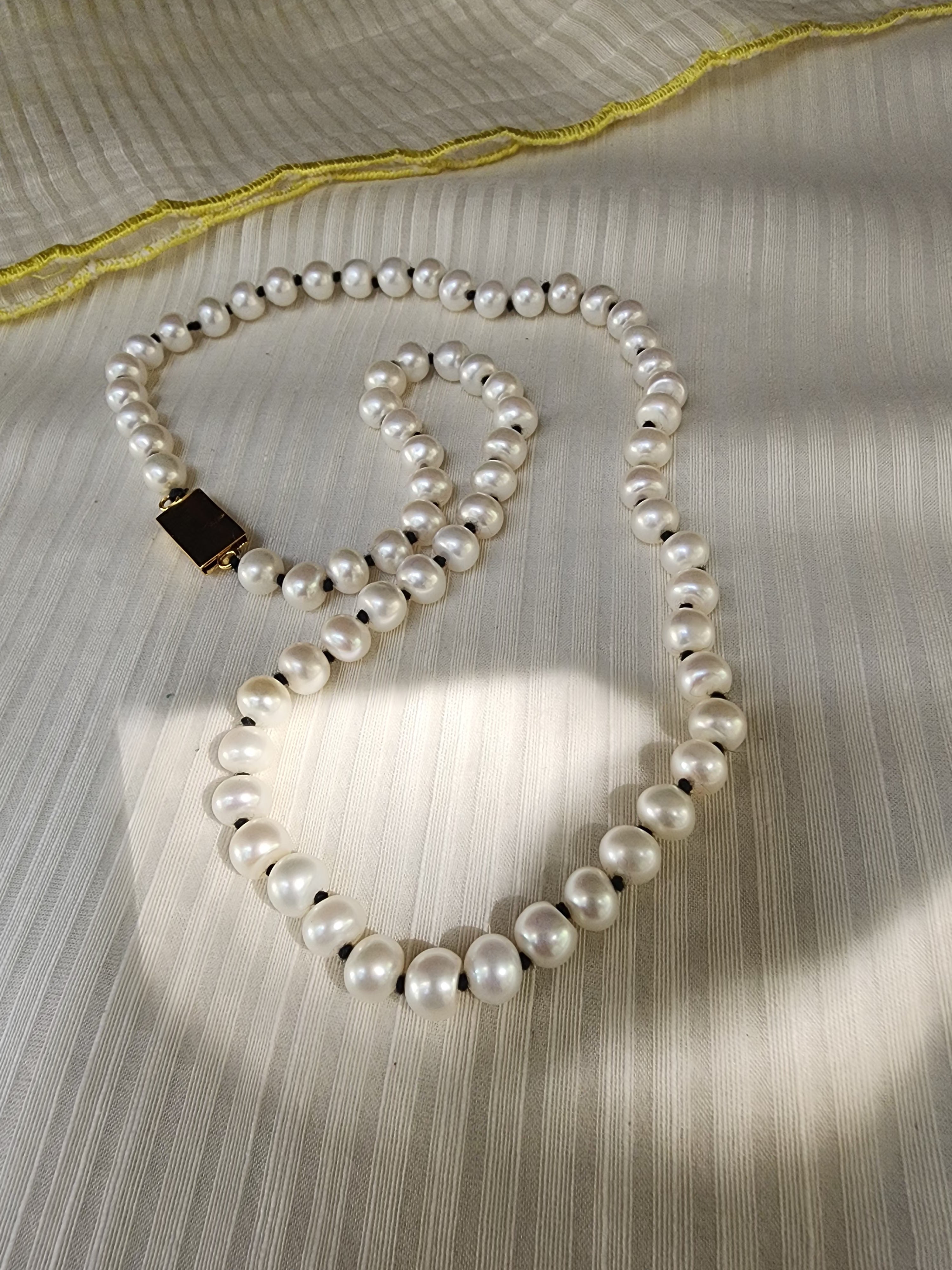 Single Line Fresh Water Pearls-Silver Neckpiece-House of Taamara-House of Taamara
