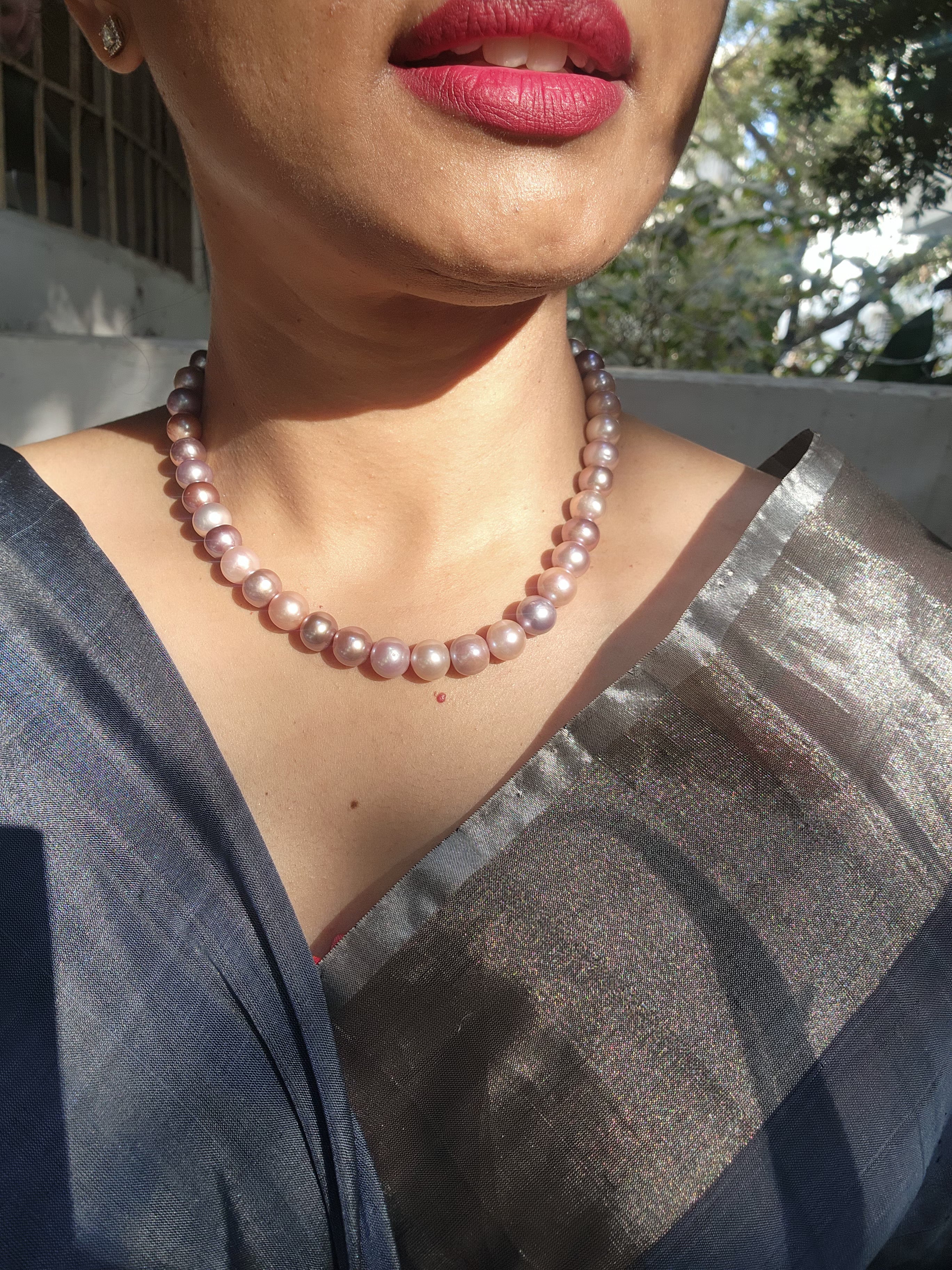 Single Line Fresh Water Pearls-Silver Neckpiece-House of Taamara-House of Taamara