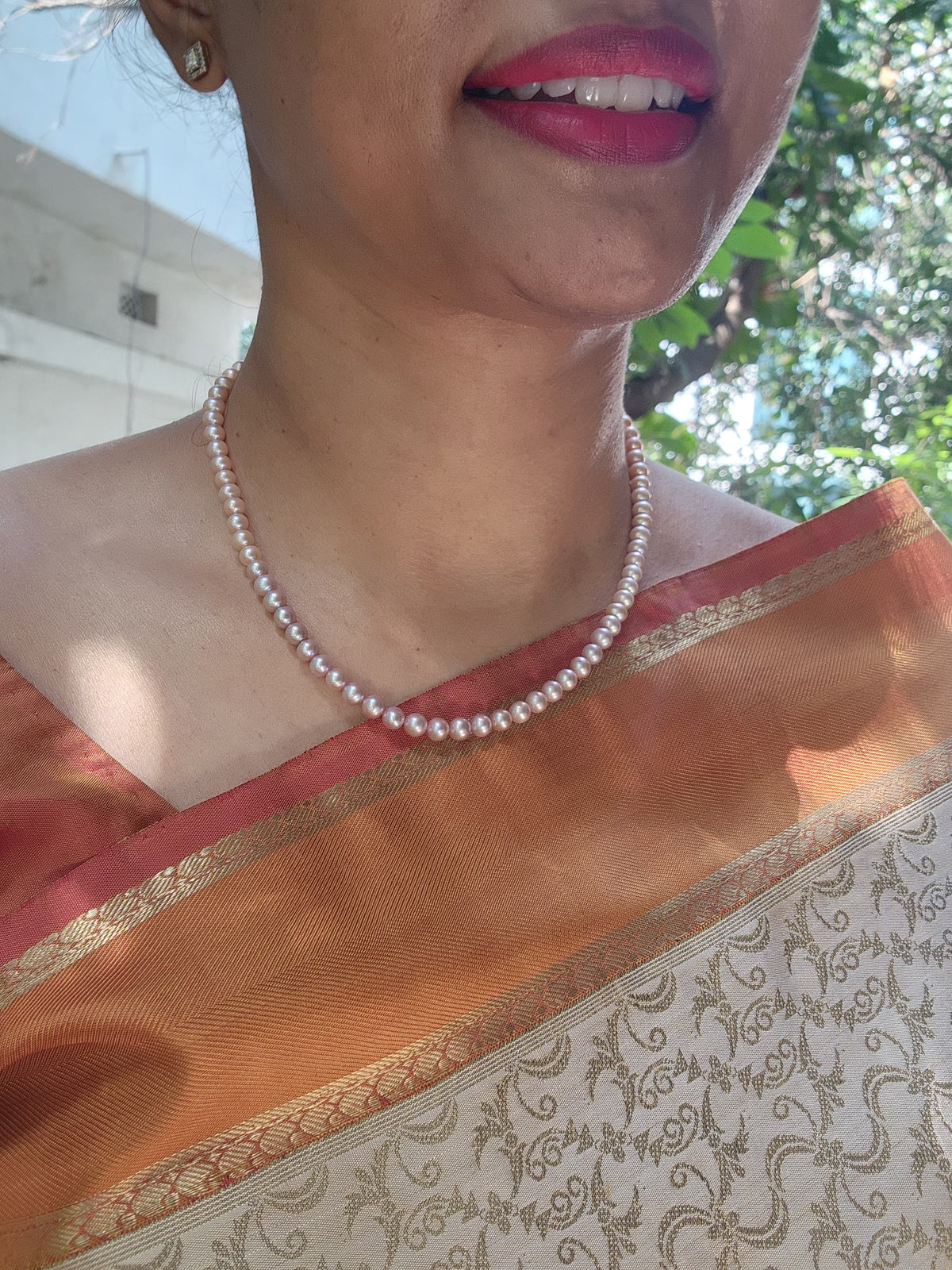 Single Line Fresh Water Pearls-Silver Neckpiece-House of Taamara-House of Taamara