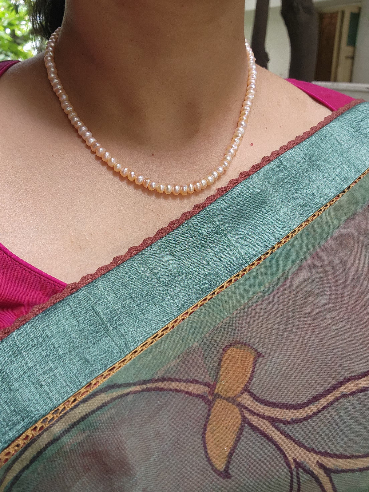 Single Line Fresh Water Pearls-Silver Neckpiece-House of Taamara-House of Taamara