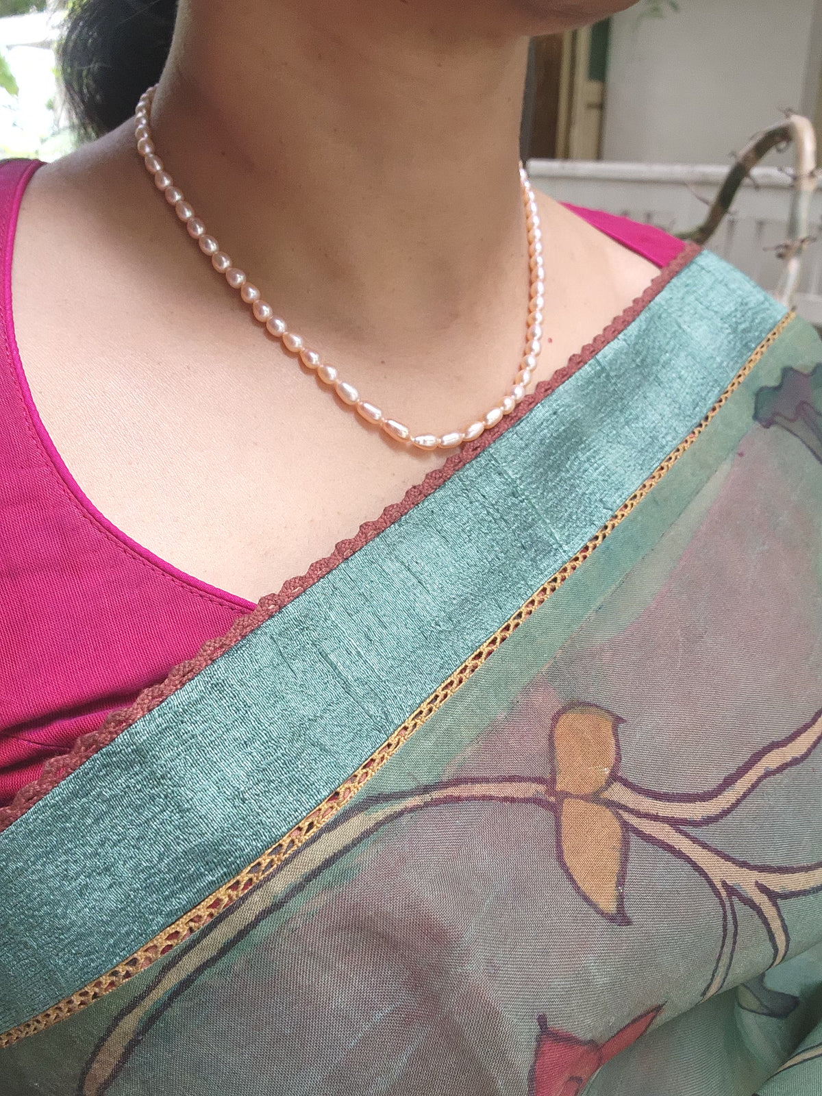 Single Line Fresh Water Pearls-Silver Neckpiece-House of Taamara-House of Taamara