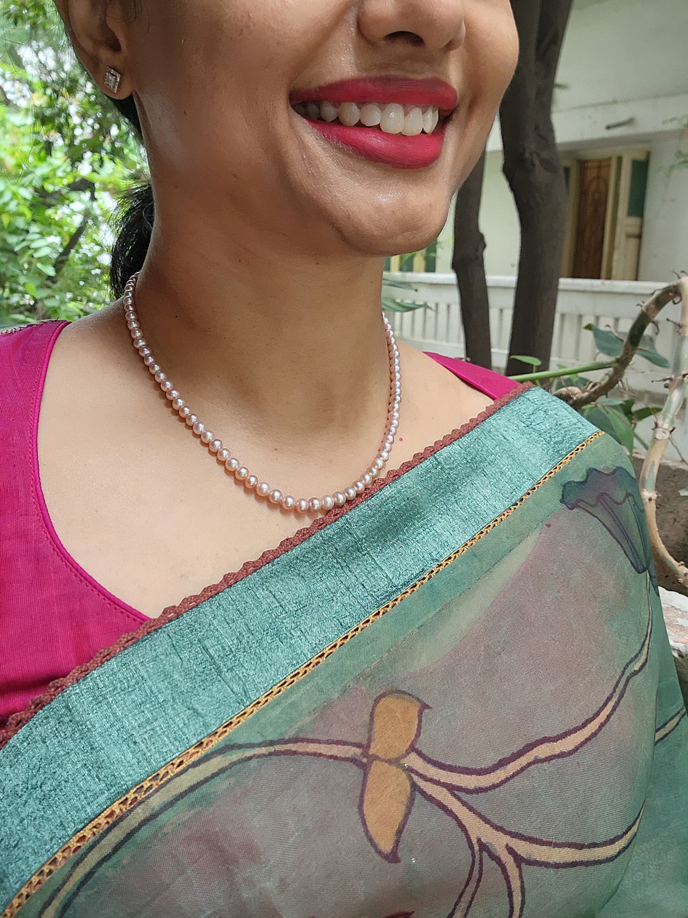 Single Line Fresh Water Pearls-Silver Neckpiece-House of Taamara-House of Taamara