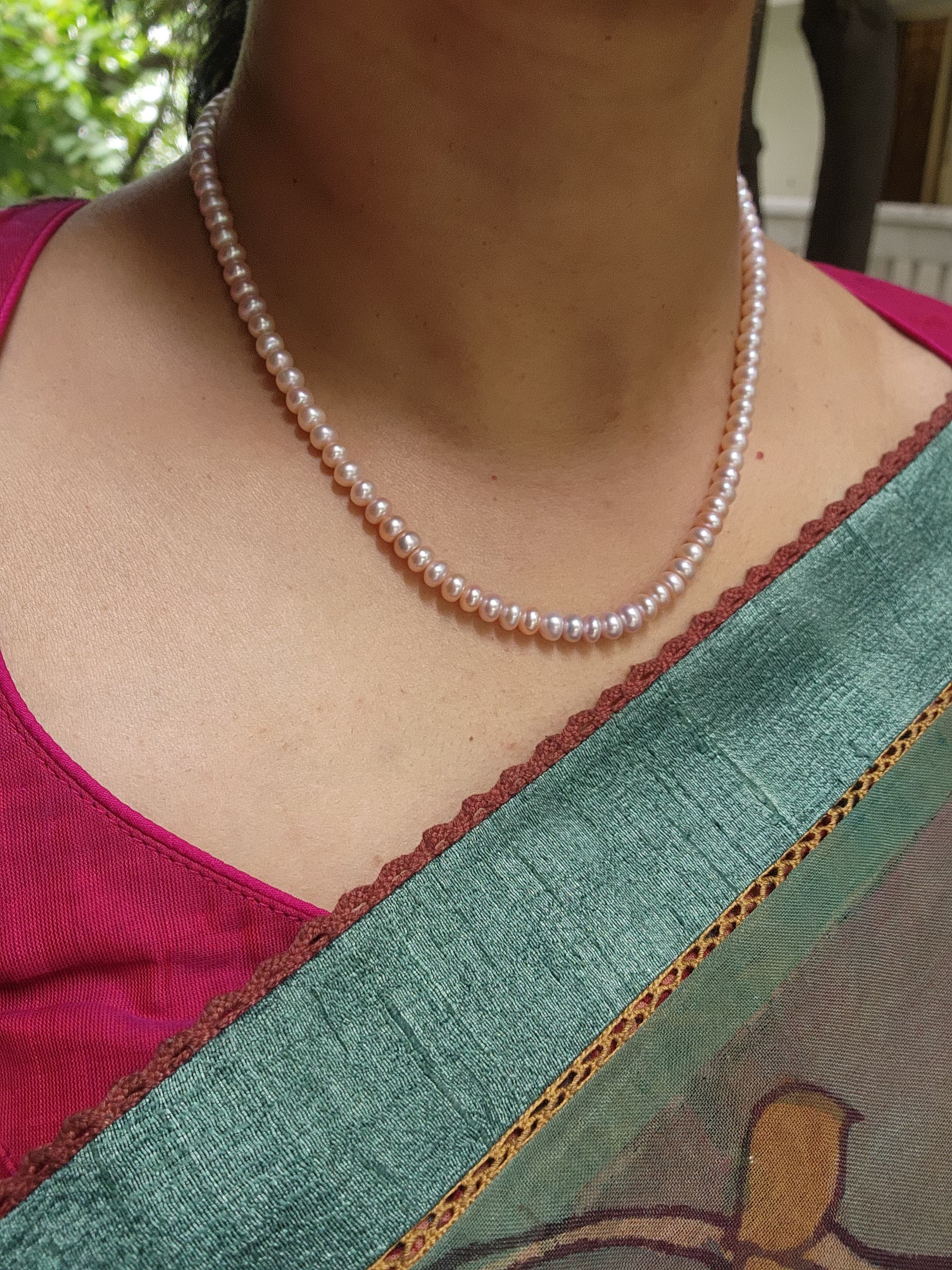 Single Line Fresh Water Pearls-Silver Neckpiece-House of Taamara-House of Taamara