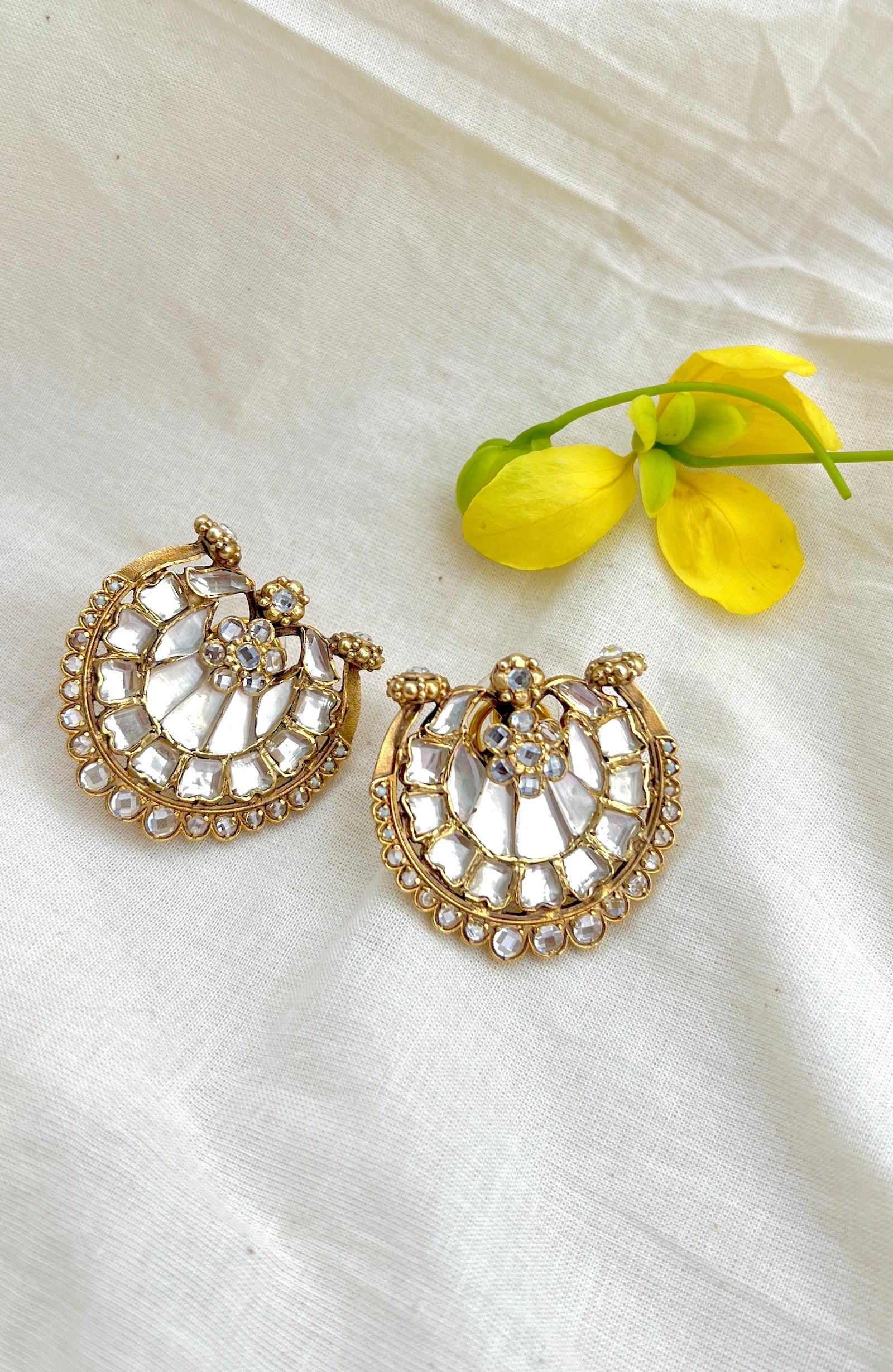 Small chand polki stud-Silver earrings-EZ-House of Taamara