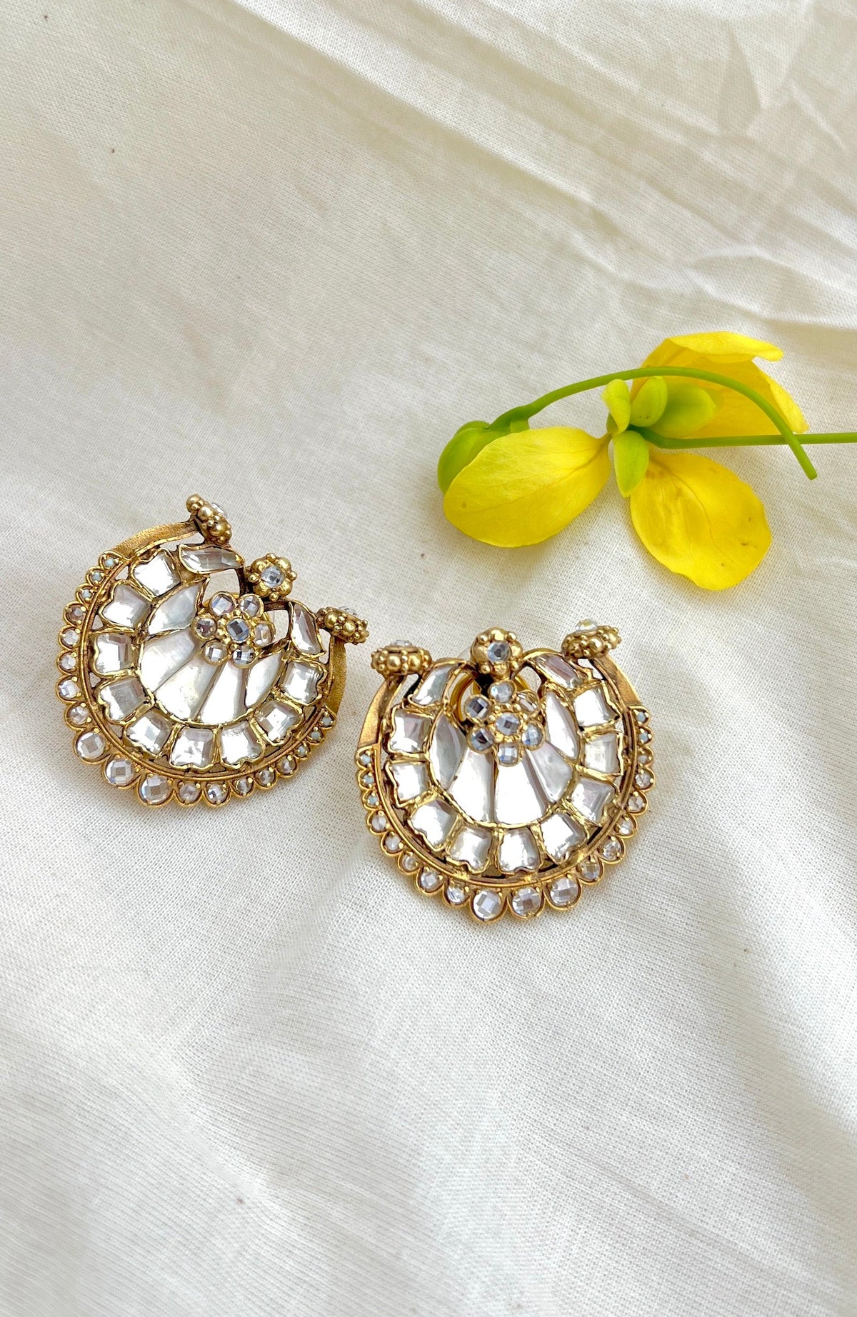 Small chand polki stud-Silver earrings-EZ-House of Taamara