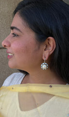 Small line of cz with a round pearl surrounded by small Polki-Silver earrings-EZ-House of Taamara