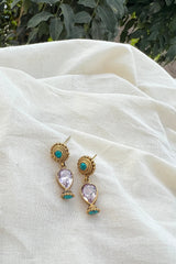 Small turquoise and rose quartz earrings-Silver earrings-EZ-House of Taamara