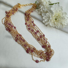 Smaller Pearl bunch with ruby oval beads-Silver Neckpiece-CI-House of Taamara