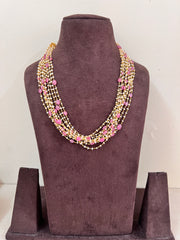 Smaller Pearl bunch with ruby oval beads-Silver Neckpiece-CI-House of Taamara