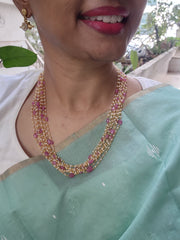 Smaller Pearl bunch with ruby oval beads-Silver Neckpiece-PL-House of Taamara