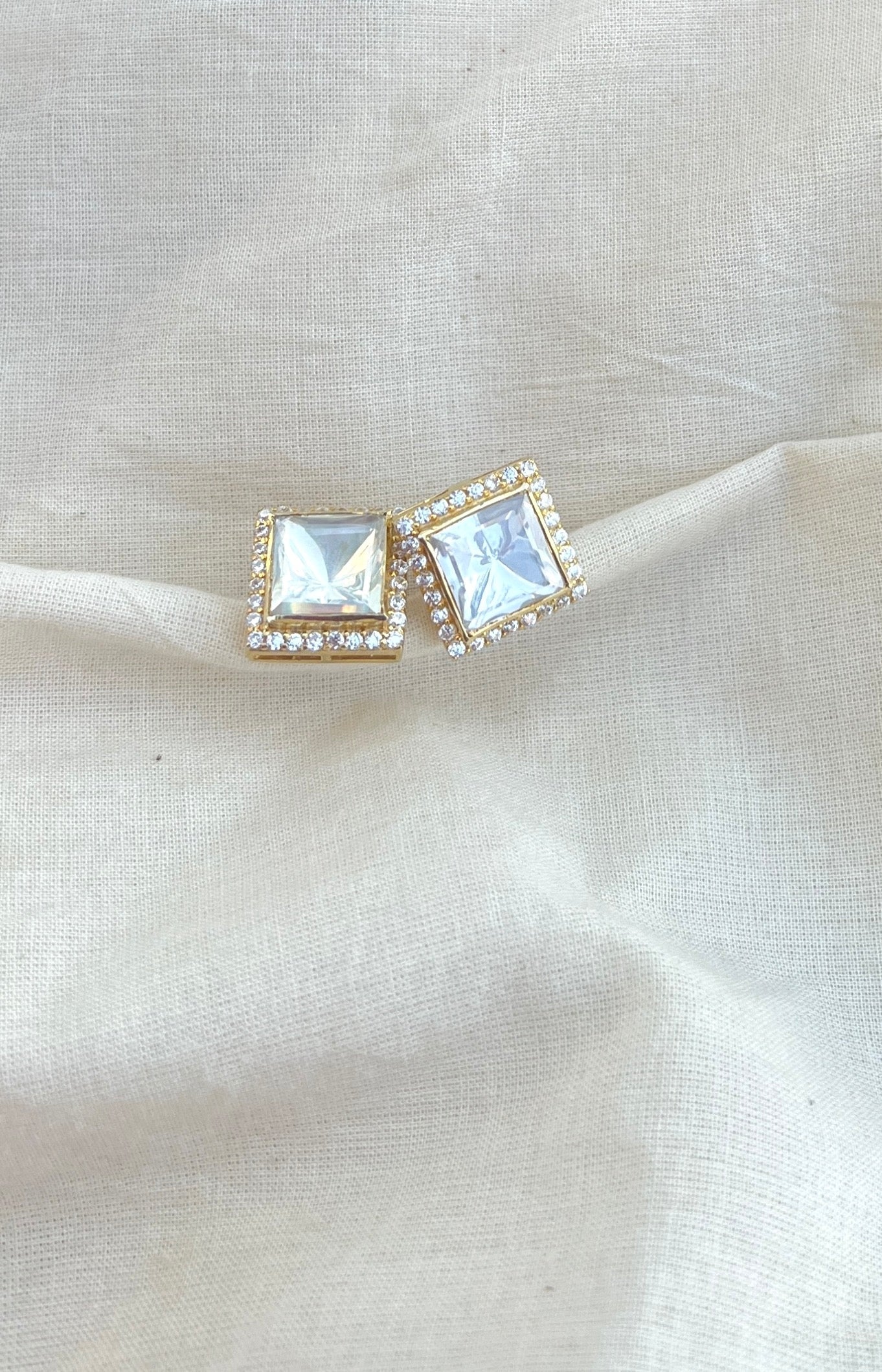 Square Moissanite stud surrounded by a line of cz-Silver earrings-EZ-House of Taamara