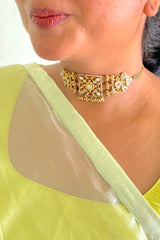 Square Pendant With Polki & Rawa Choker-Silver earrings-EZ-House of Taamara