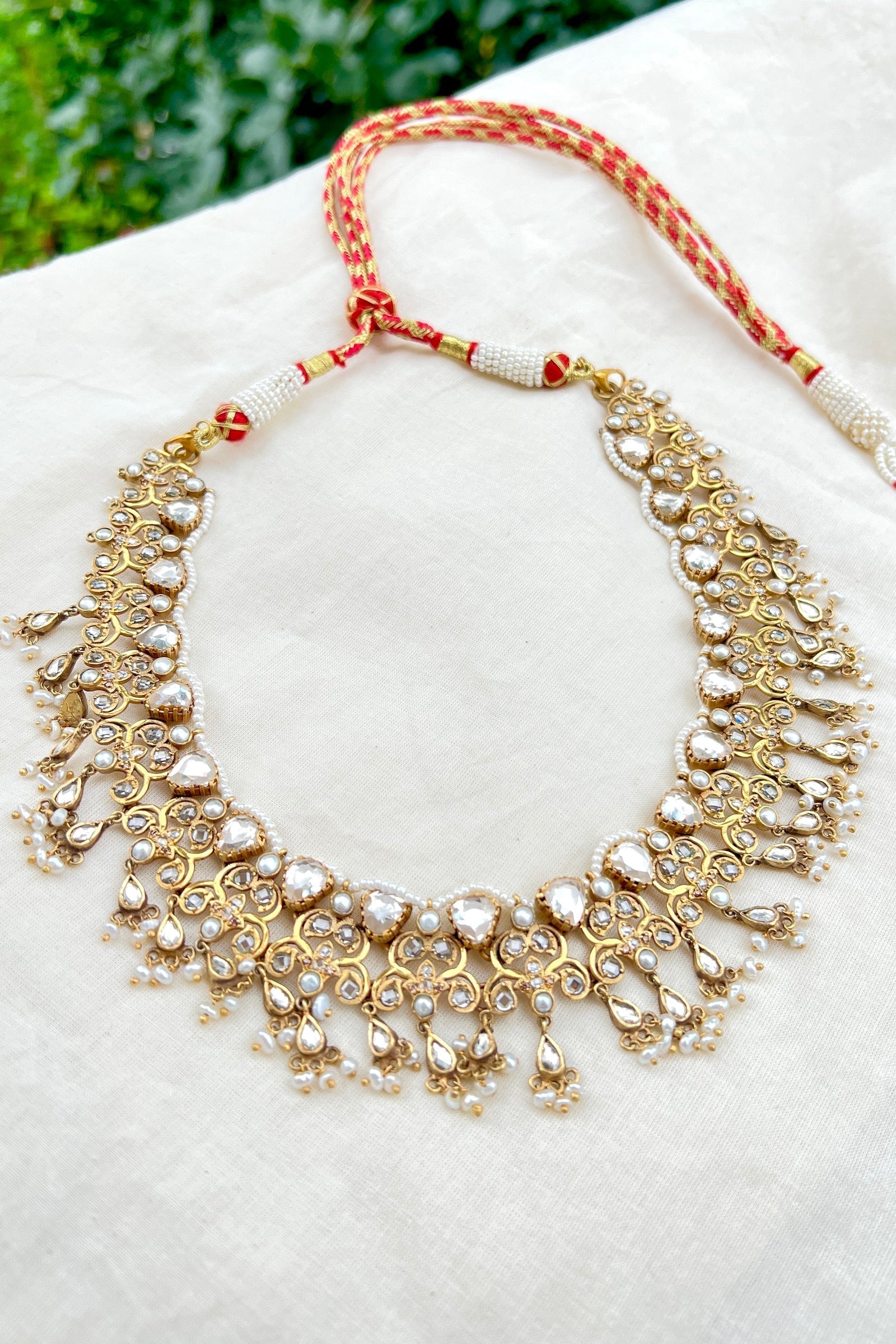 Statement Necklace With Moissanite & Pearls-Silver earrings-EZ-House of Taamara