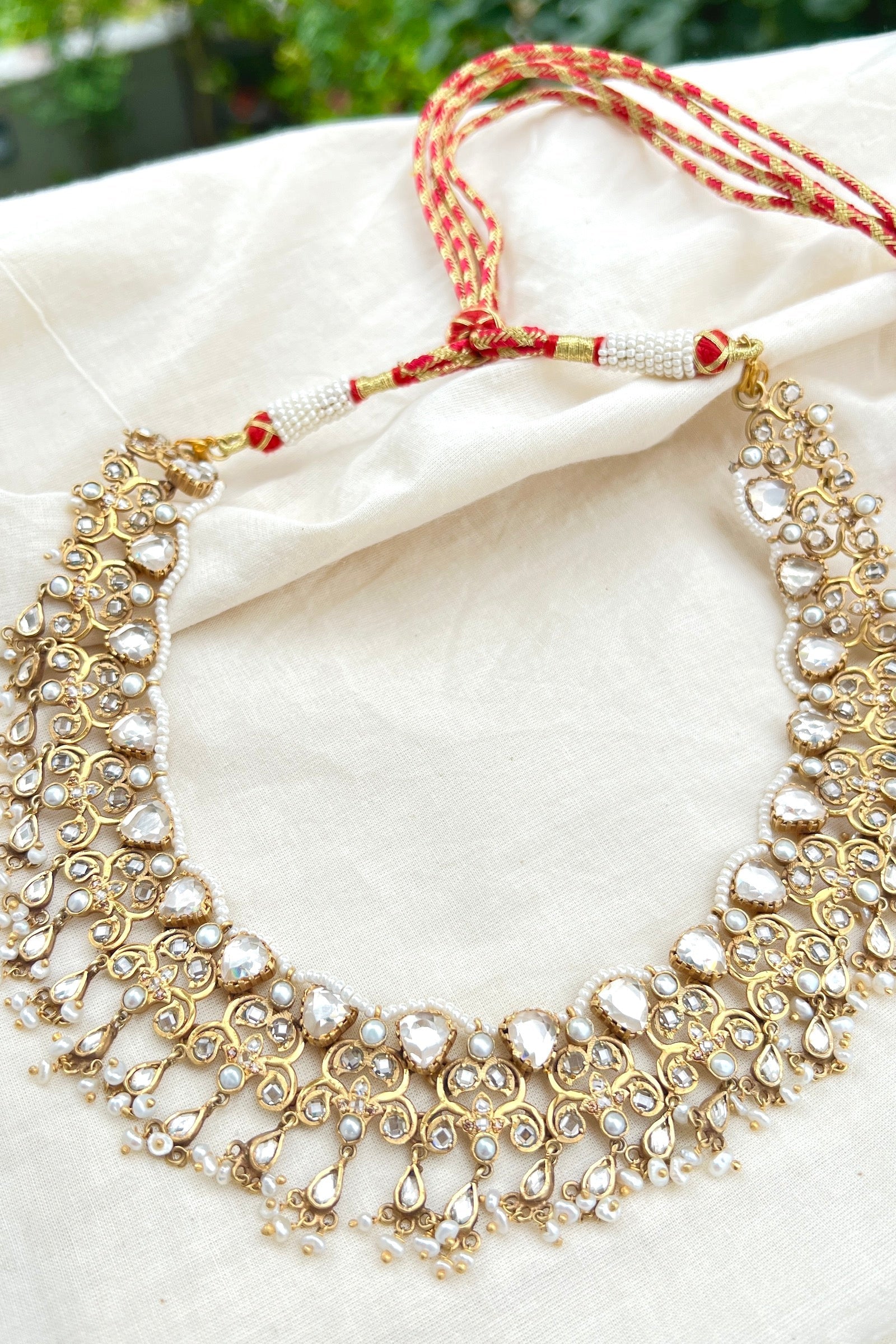 Statement Necklace With Moissanite & Pearls-Silver earrings-EZ-House of Taamara