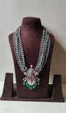 Statement silver kemp pendant with stringed bunch of pearls chain-Silver Neckpiece-CI-House of Taamara