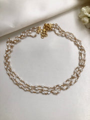 Step Fresh Water Rice Pearls 3 Line Necklace-Silver Neckpiece-PL-House of Taamara