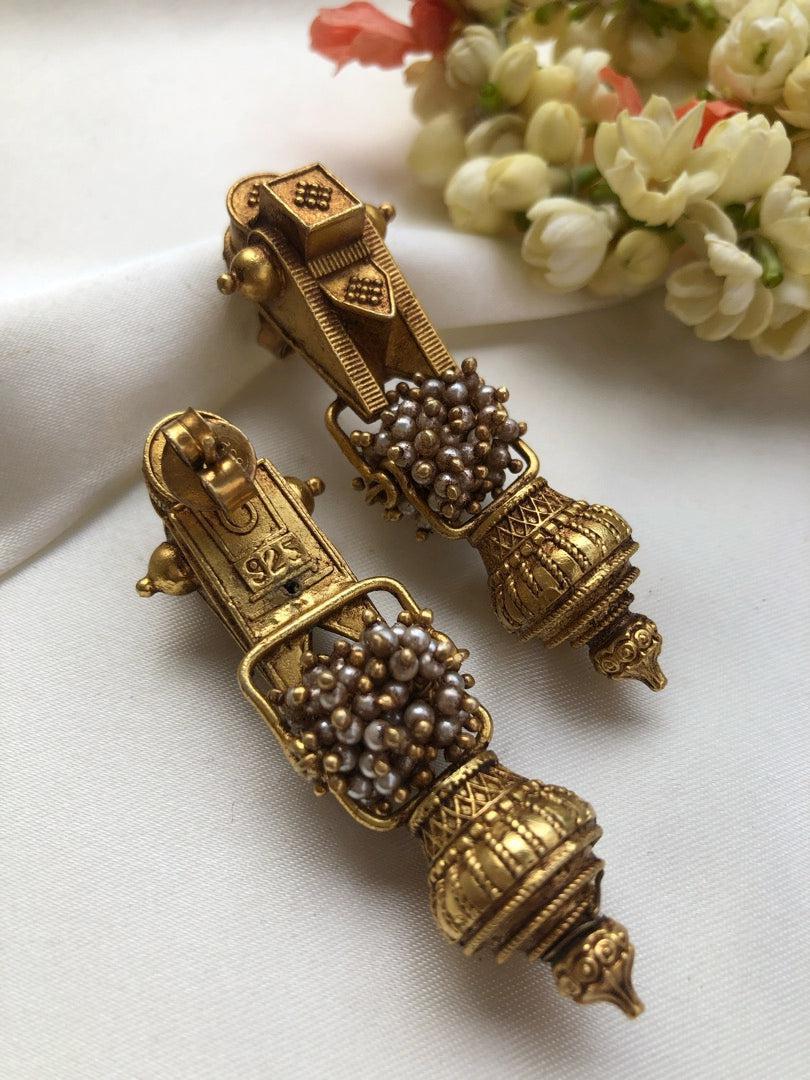 Taali earrings with antique style gundu bead-Earrings-PL-House of Taamara