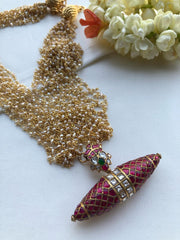 Tai Tai pendant with Pearls bunch mala-Silver Neckpiece-PL-House of Taamara