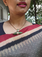 Tai tai green pendant with antique polish chain-Silver Neckpiece-PL-House of Taamara