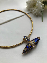 Textured Hasli with Vintage style blue tai tai pendant-Silver Neckpiece-PL-House of Taamara