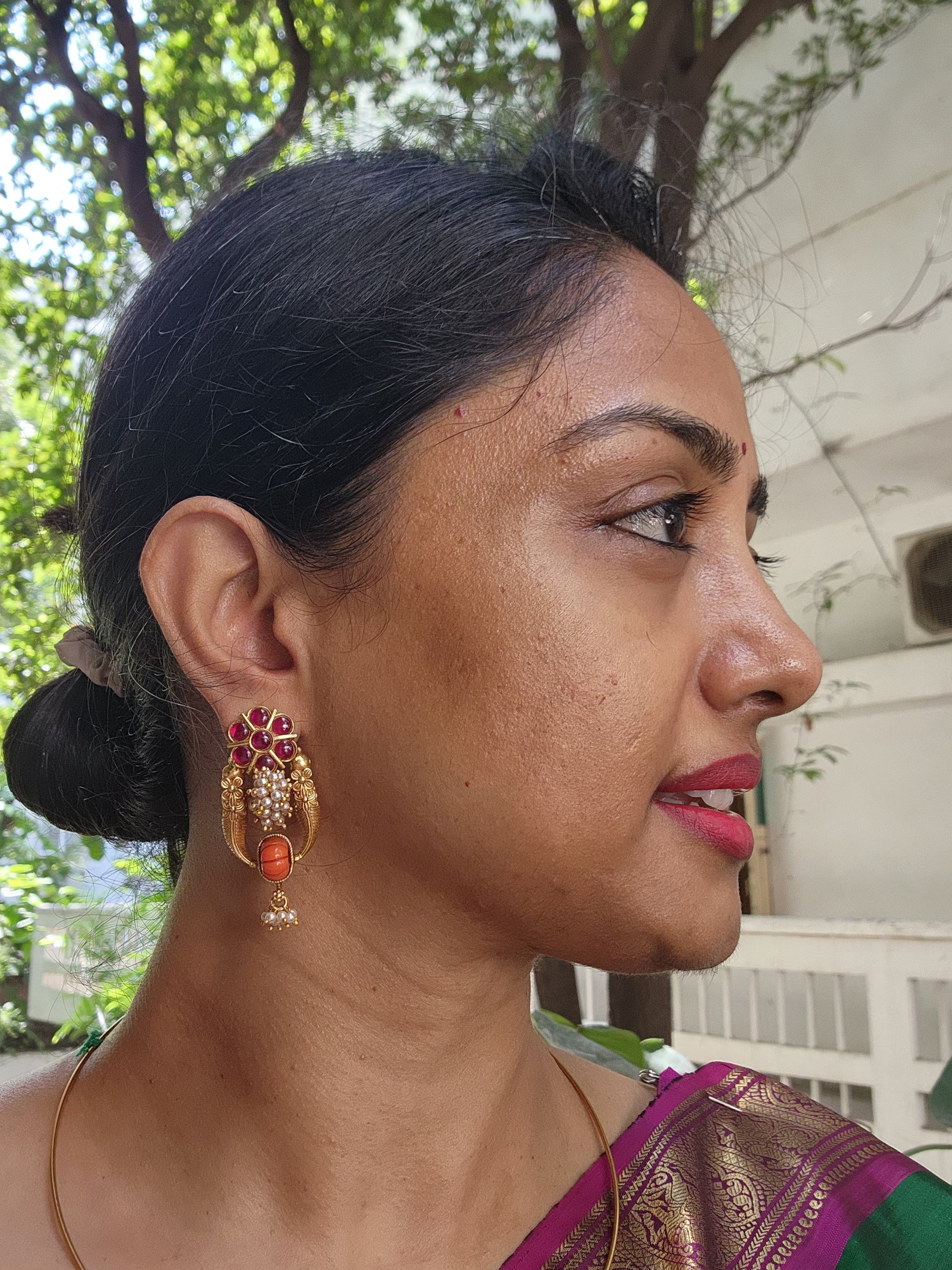 Thodu flower with pearl bunch vintage style-Earrings-PL-House of Taamara