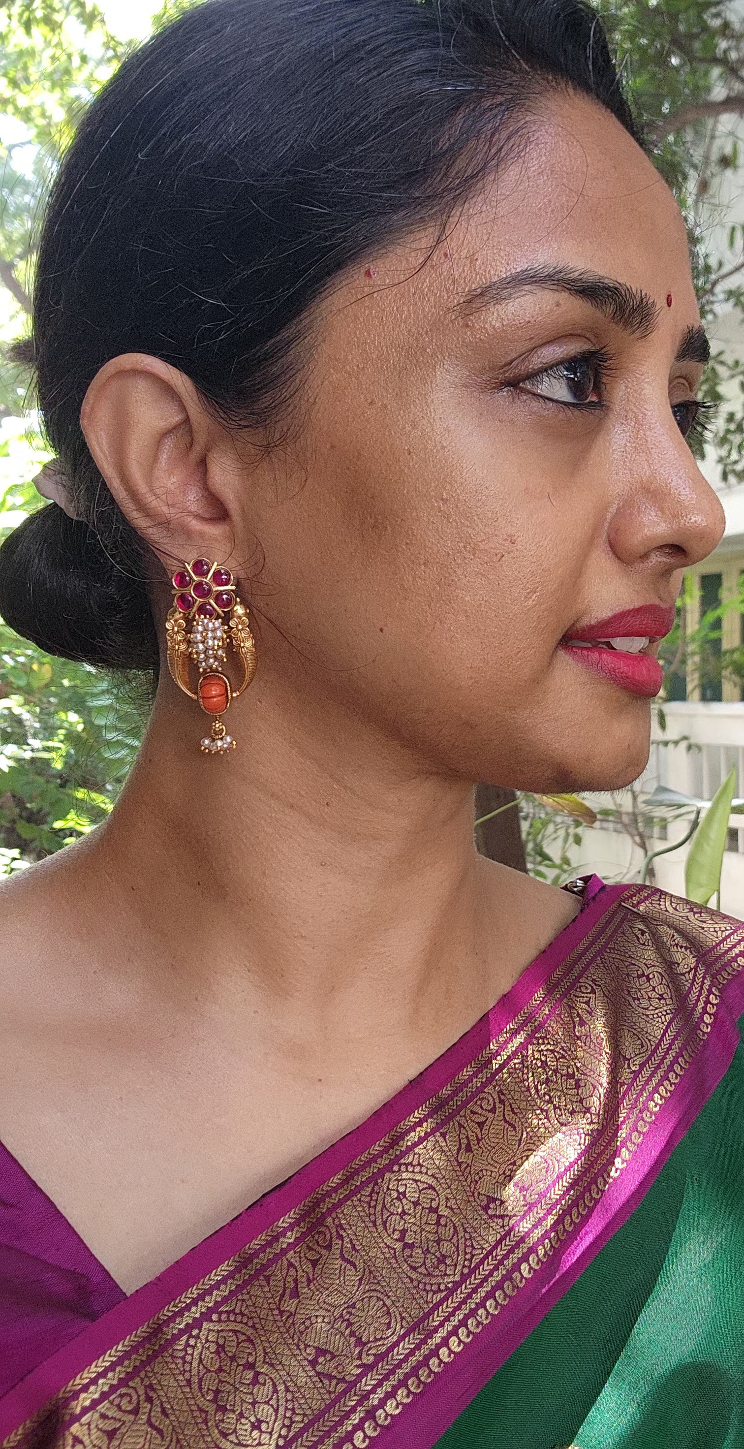 Thodu flower with pearl bunch vintage style-Earrings-PL-House of Taamara