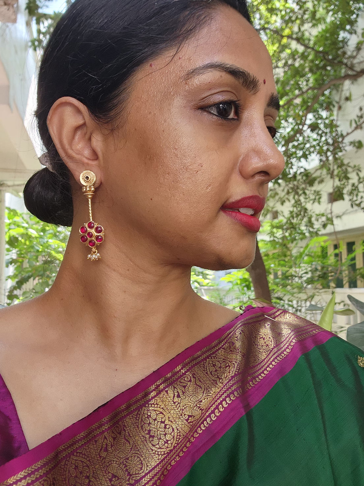 Thodu flower with pearls bunch stick earrings-Earrings-PL-House of Taamara