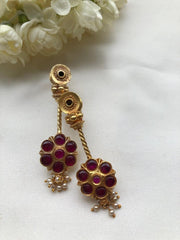 Thodu flower with pearls bunch stick earrings-Earrings-PL-House of Taamara
