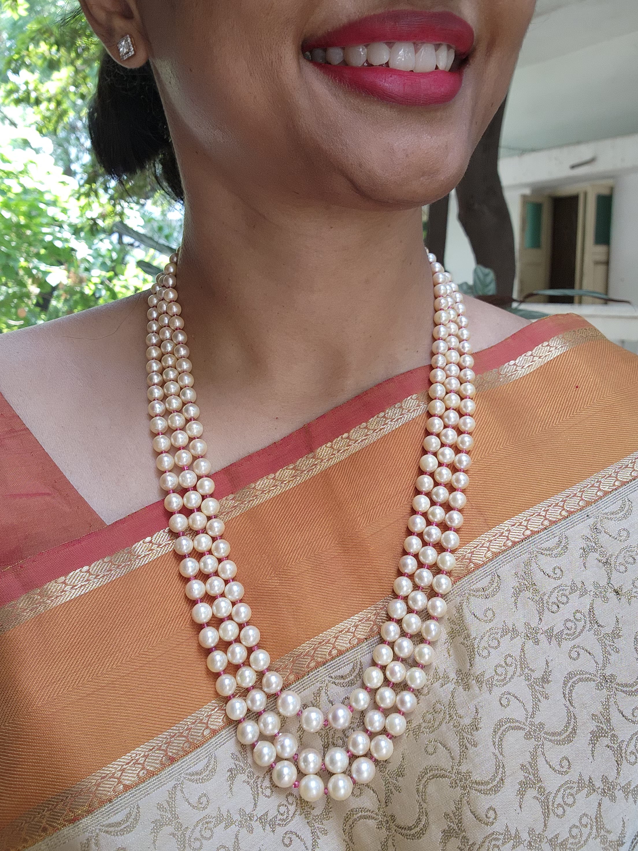 Three Line Akoya Pearls-Silver Neckpiece-House of Taamara-House of Taamara