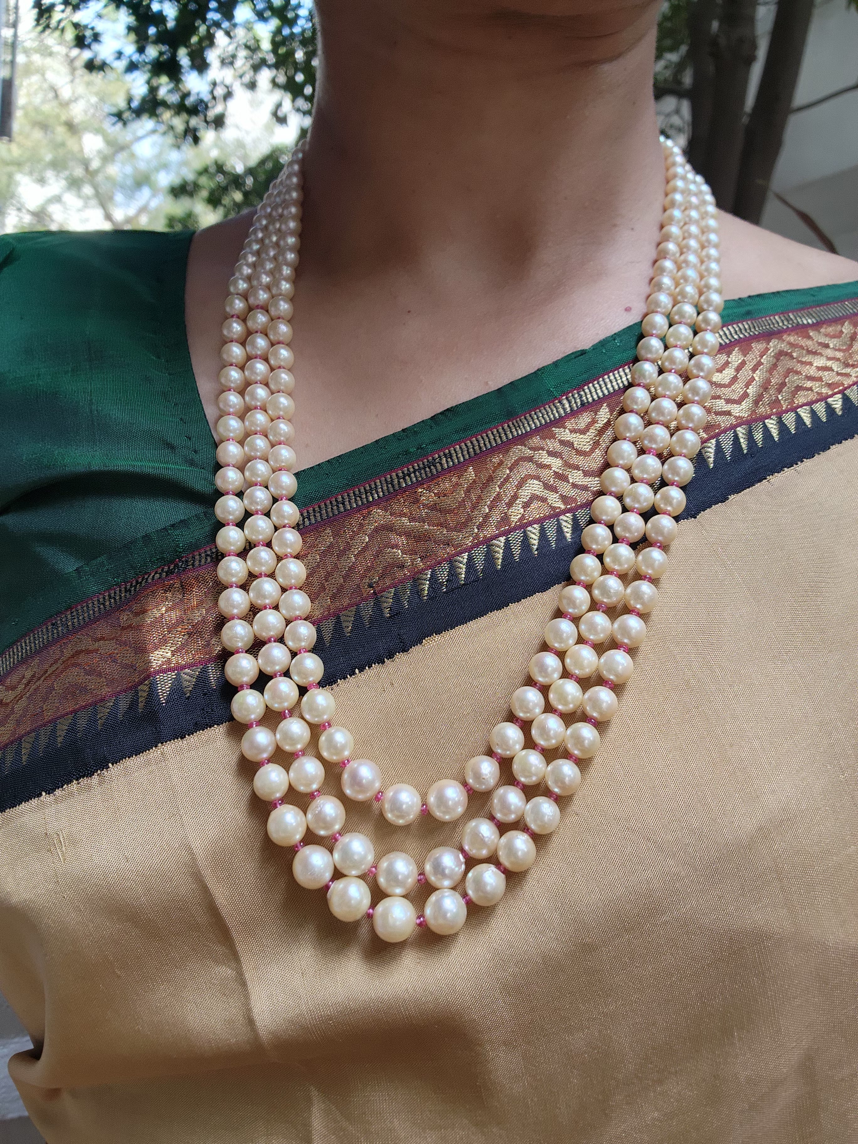 Three Line Akoya Pearls-Silver Neckpiece-House of Taamara-House of Taamara