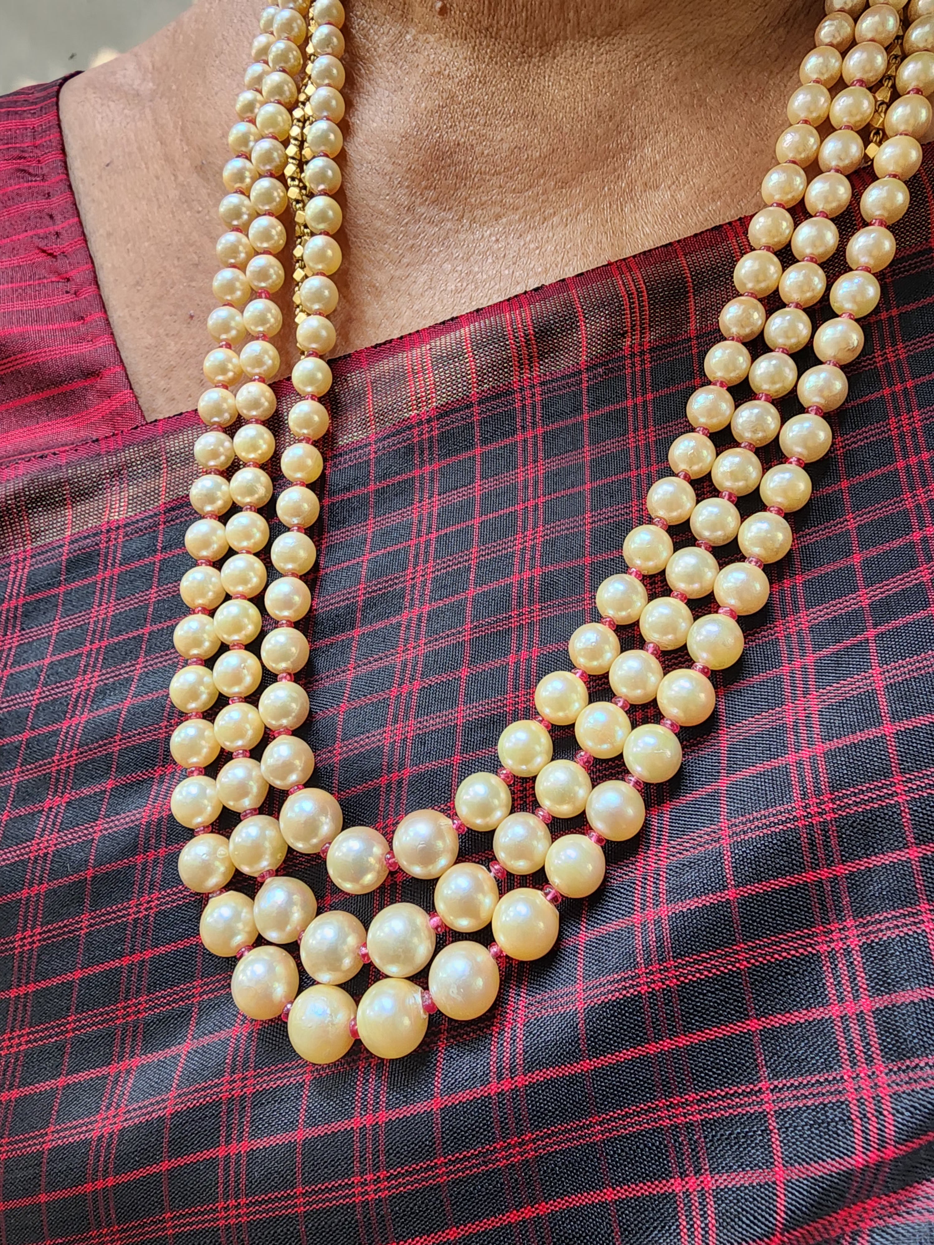Three Line Akoya Pearls-Silver Neckpiece-House of Taamara-House of Taamara