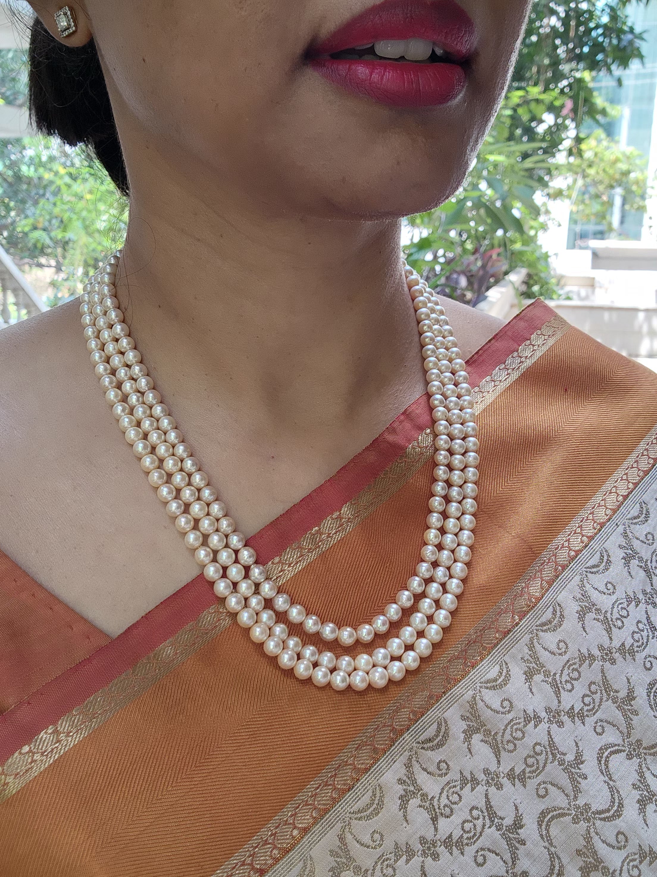 Three Line Akoya Pearls-Silver Neckpiece-House of Taamara-House of Taamara