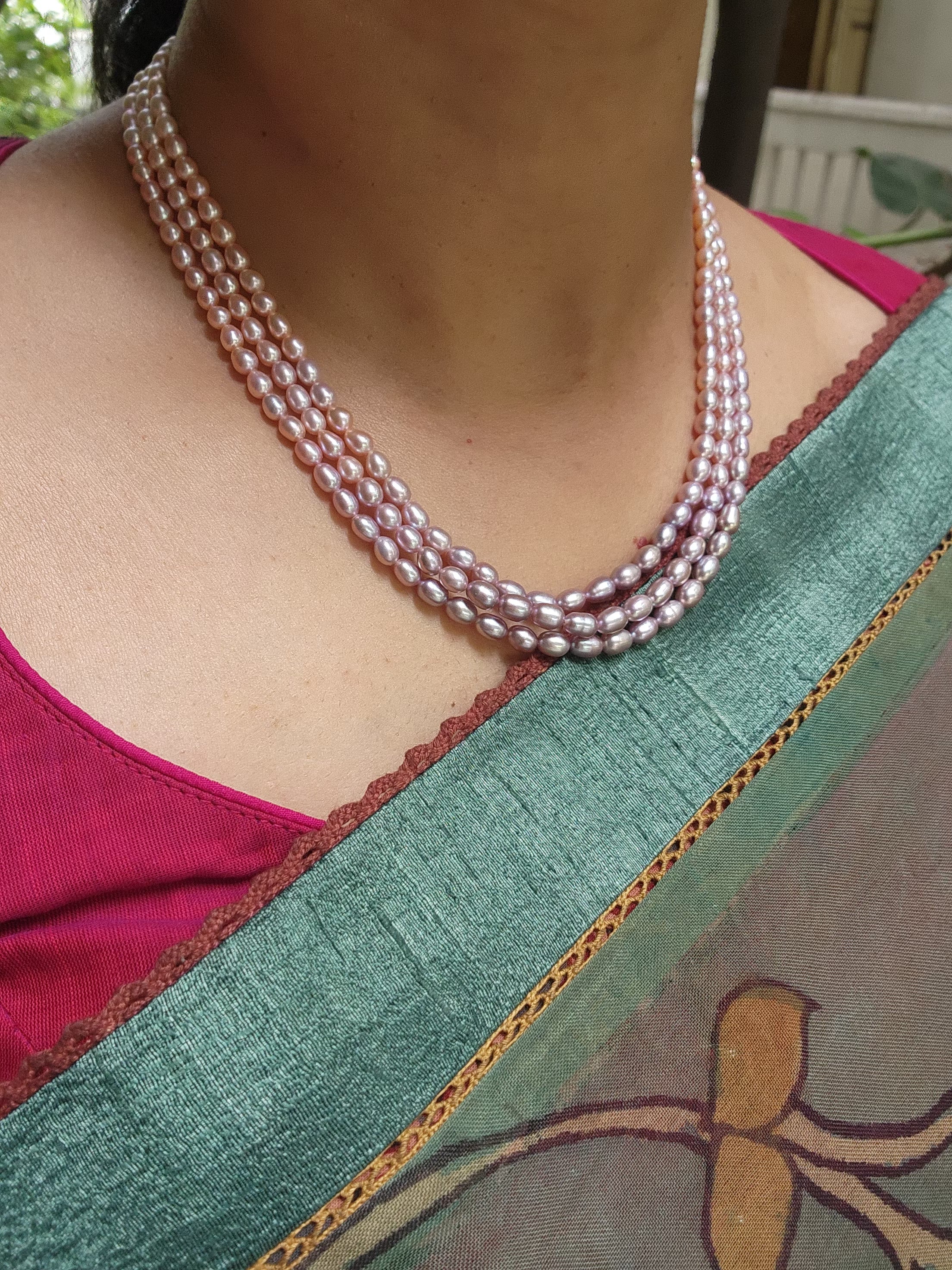 Three Line Fresh Water Pearls-Silver Neckpiece-House of Taamara-House of Taamara