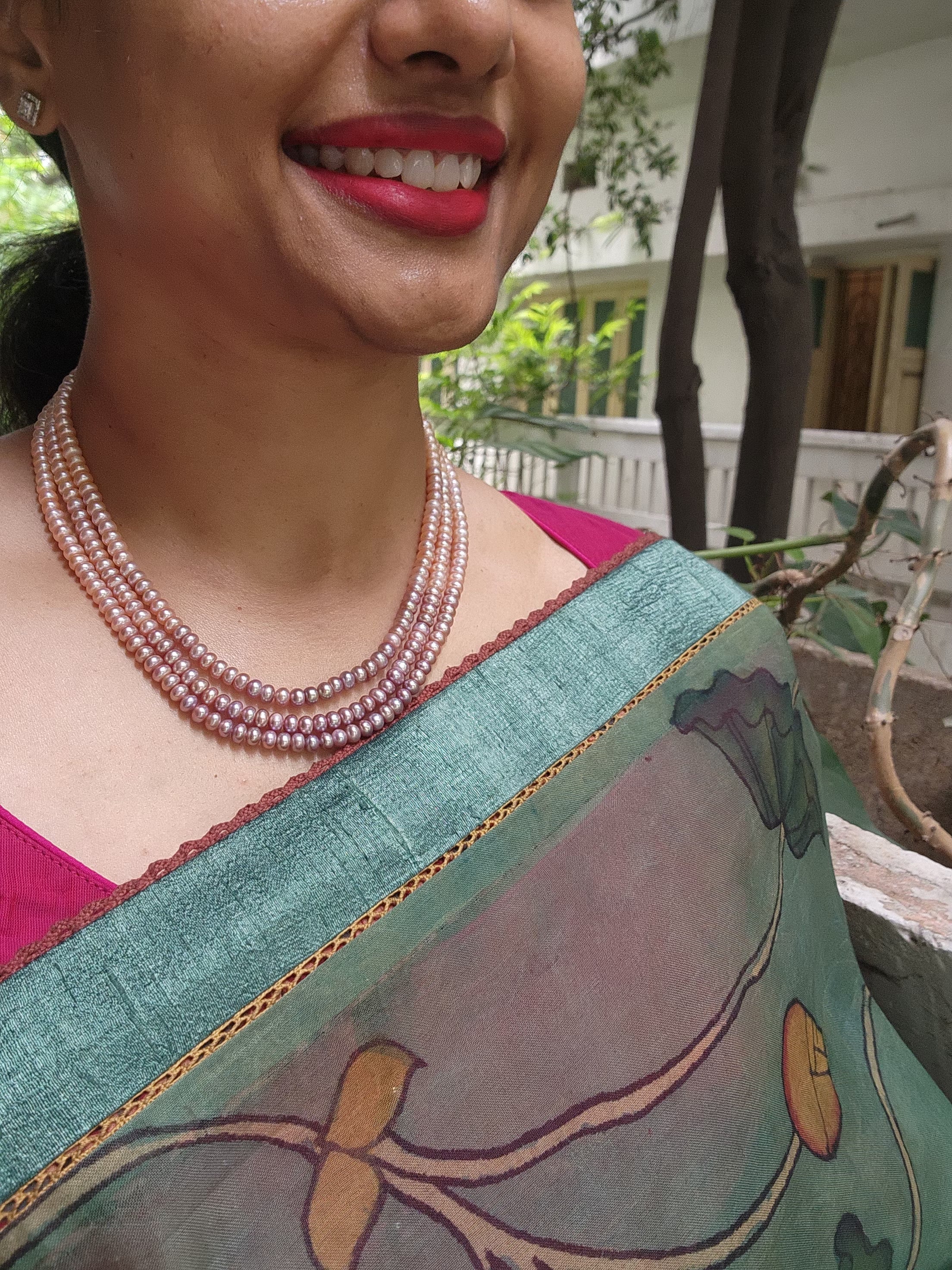 Three Line Fresh Water Pearls-Silver Neckpiece-House of Taamara-House of Taamara
