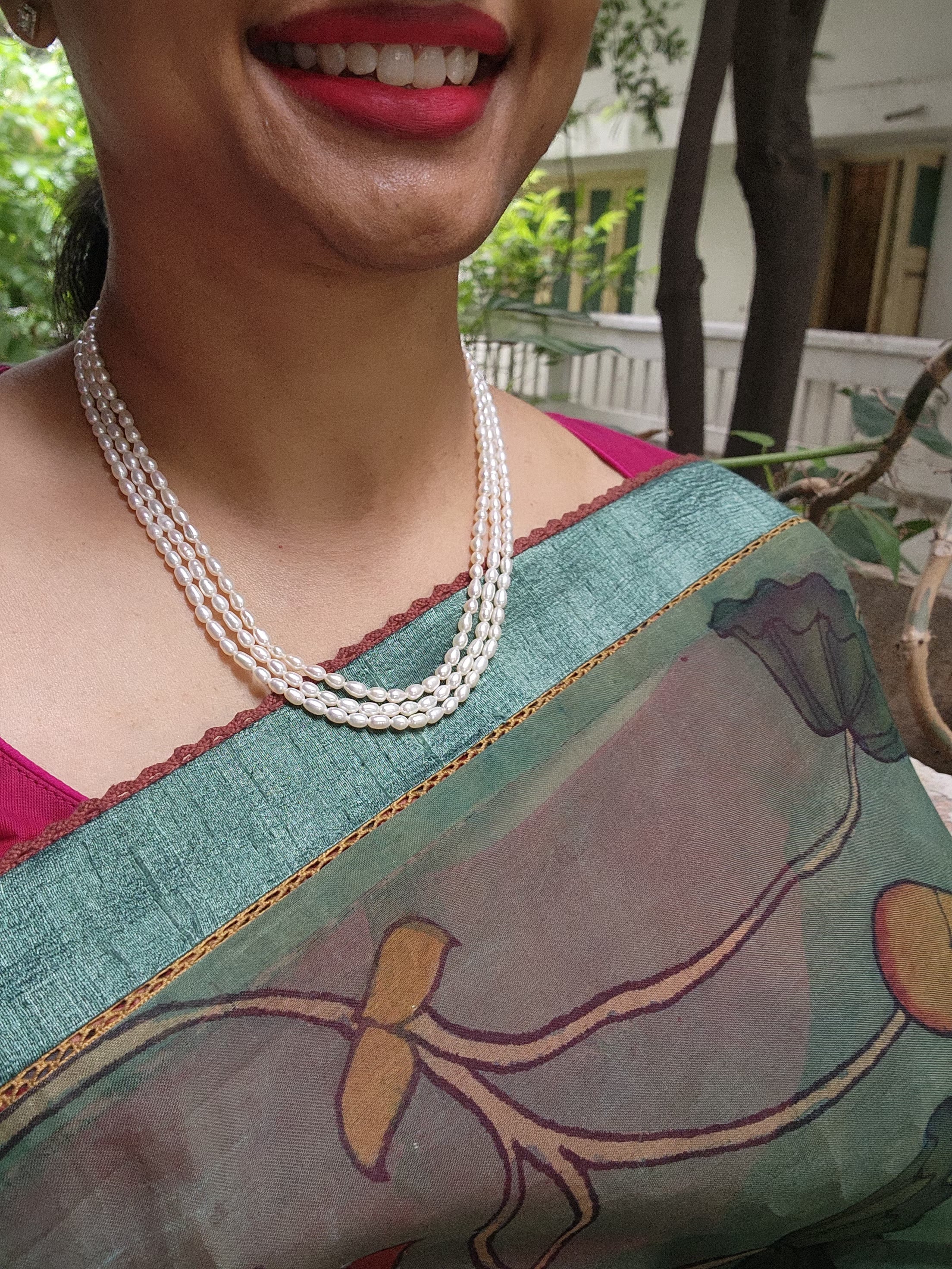 Three Line Fresh Water Pearls-Silver Neckpiece-House of Taamara-House of Taamara