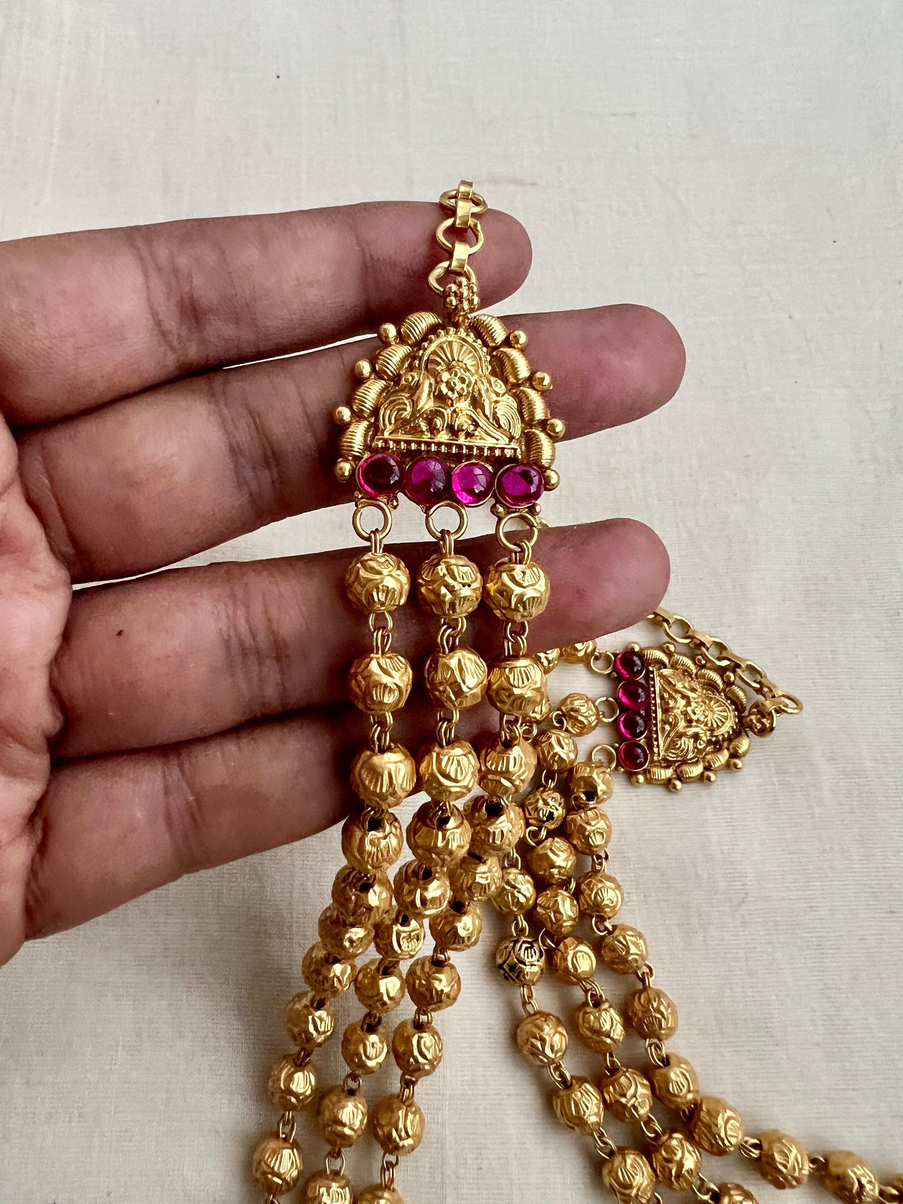 Three layer gold polish mohan mala necklace-Silver Neckpiece-CI-House of Taamara