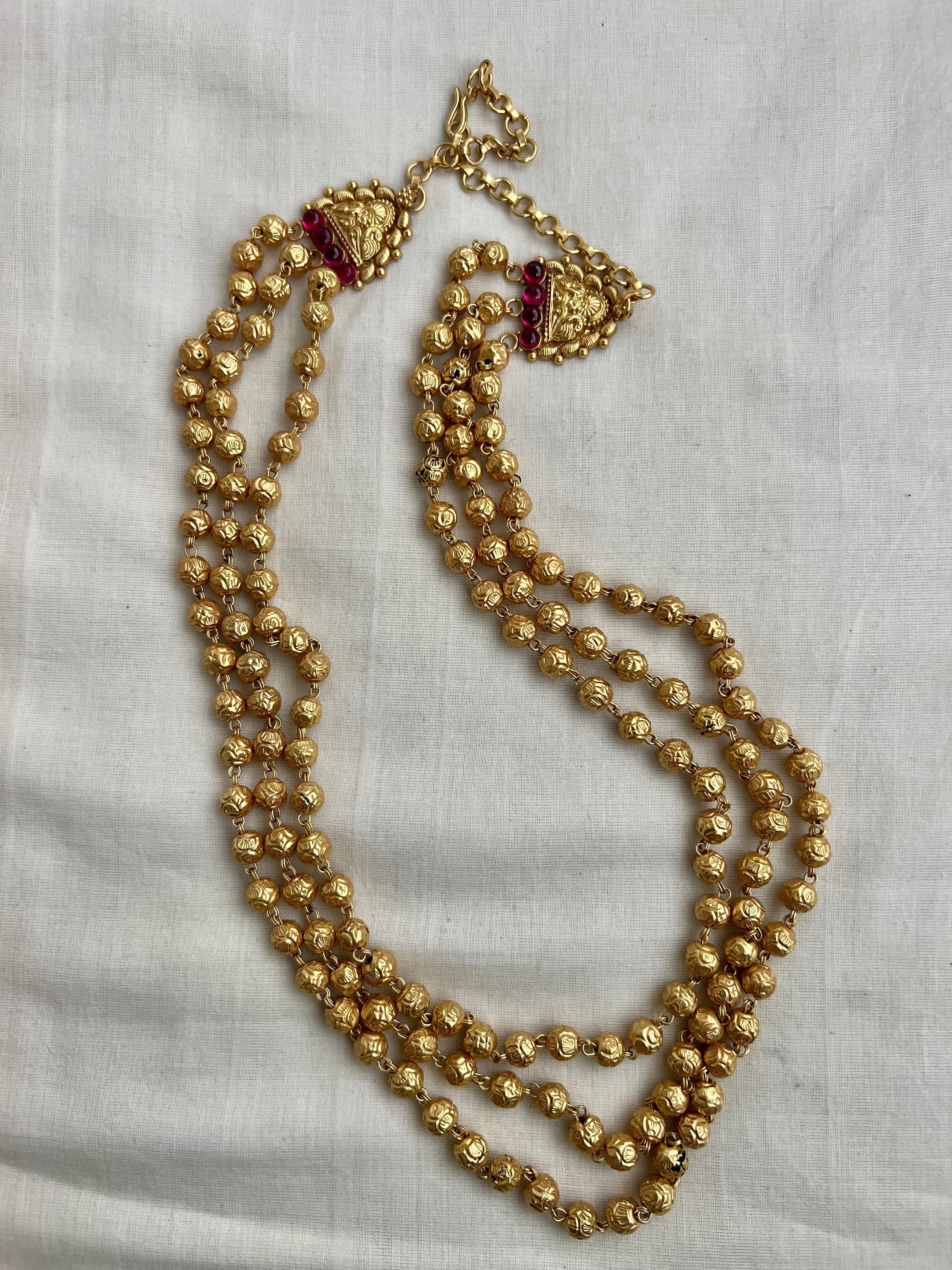 Three layer gold polish mohan mala necklace-Silver Neckpiece-CI-House of Taamara