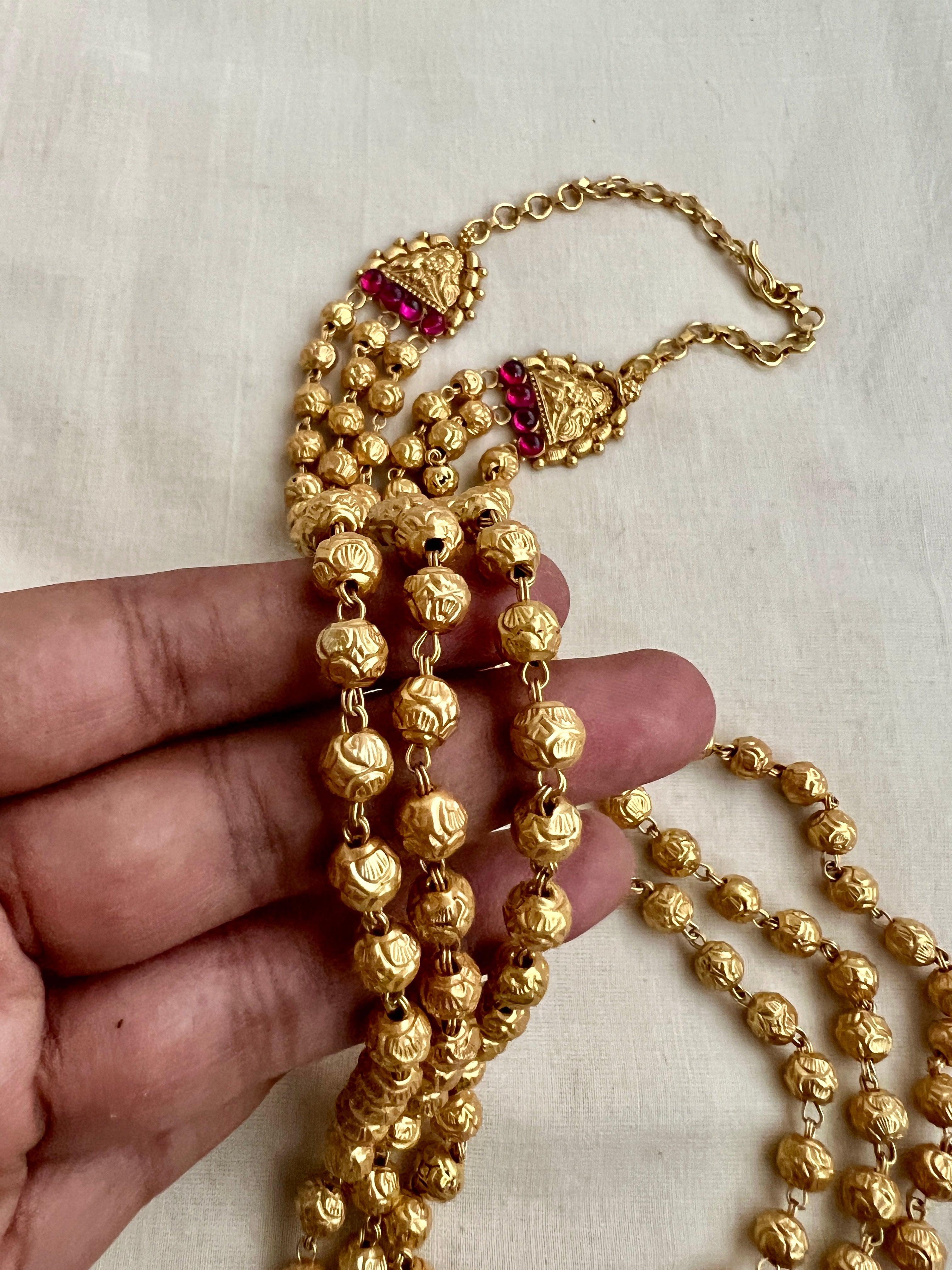 Three layer gold polish mohan mala necklace-Silver Neckpiece-CI-House of Taamara