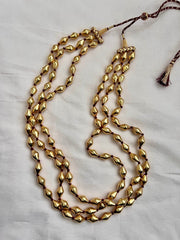 Three layer wax beads chain with gold polish beads-Silver Neckpiece-CI-House of Taamara