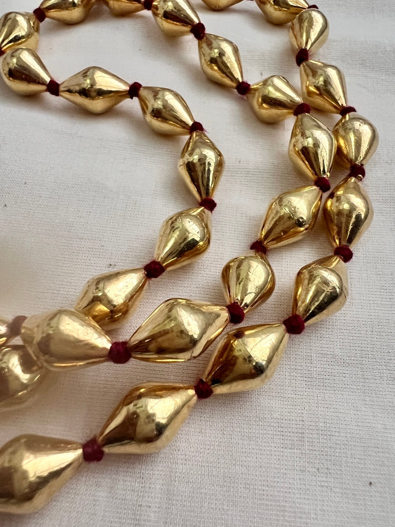 Three layer wax beads chain with gold polish beads-Silver Neckpiece-CI-House of Taamara