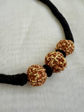 Three rudraksha beads in black threaded necklace-Silver Neckpiece-CI-House of Taamara