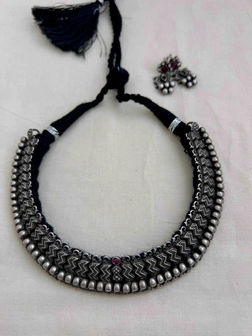 Thussi necklace with earrings, SET-Silver Neckpiece-CI-House of Taamara