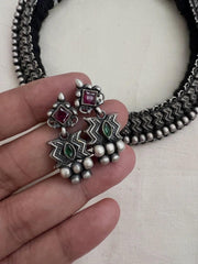 Thussi necklace with earrings, SET-Silver Neckpiece-CI-House of Taamara